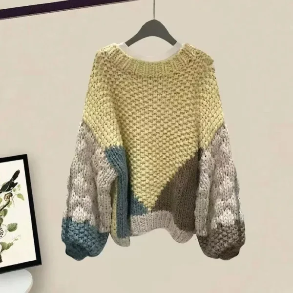 Pullover da donna Top in maglia Girocollo Maglioni a maniche lunghe Maglioni Allentati Casual Top Elegante Giunzione Autunno Inverno 2024 1