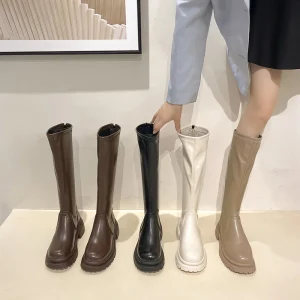 Stivali Donna Nuovo 2025 Scarpe femminili Sexy Tacchi alti alla coscia Punta tonda alta sexy Cerniera da donna Rock White Autunno sopra il ginocchio Med Ru 1