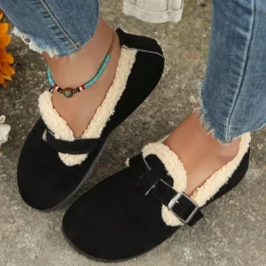 Autunno Inverno Donna Scarpe basse Scarpe basse casual Donna Morbida moda Comfort Mocassini Caldi peluche Slip on Scarpe di cotone Donna 1