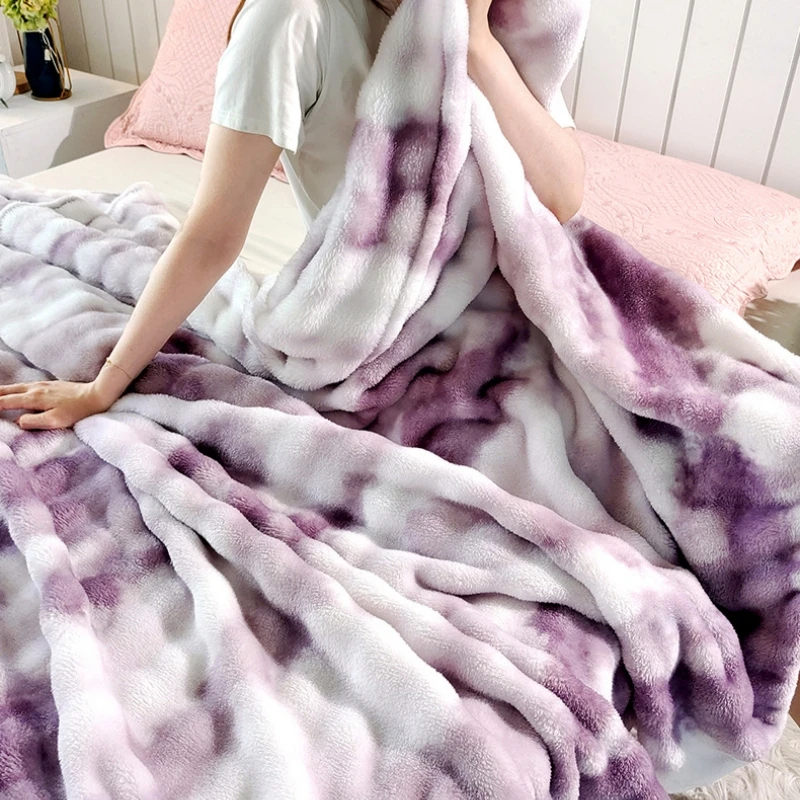 Calda coperta invernale Soffici coperte morbide e getta Letto in pile Peluche Carino Dormire Flanella Tie-Dye Coperta autunnale Mantas De Cama 3