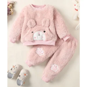 0-3 anni Set di vestiti per bambina carino orso o-collo Top a maniche lunghe + pantaloni spessi autunno inverno abbigliamento caldo vestito per bambina 1