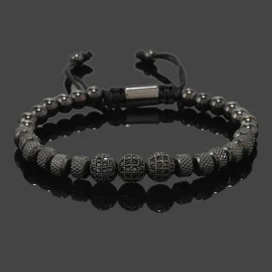 Braccialetti da uomo con sfera reale CZ di lusso, perline in acciaio inossidabile, gioielli a mano, regalo per ragazzo 1