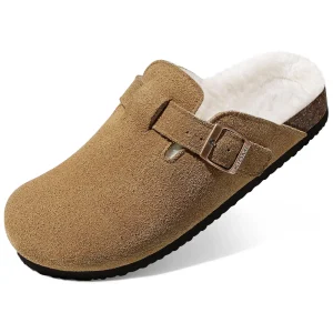 Litfun Inverno Nuove Muli Fuzzy da Donna con Fibbia Regolabile Slip On Poggiapiedi in Sughero Scarpa di Patate Foderata in Pelliccia Caldo Zoccoli in Pelle da Donna 1