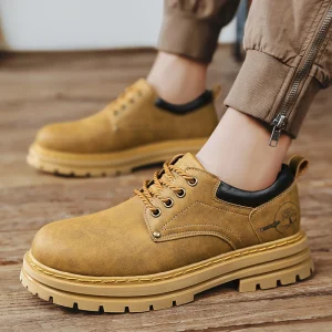 Outdoor Casual British Style Brown Large Headed Boots Low Work Shoes Leather Men's Desiger Vintage Ankle Boots 1