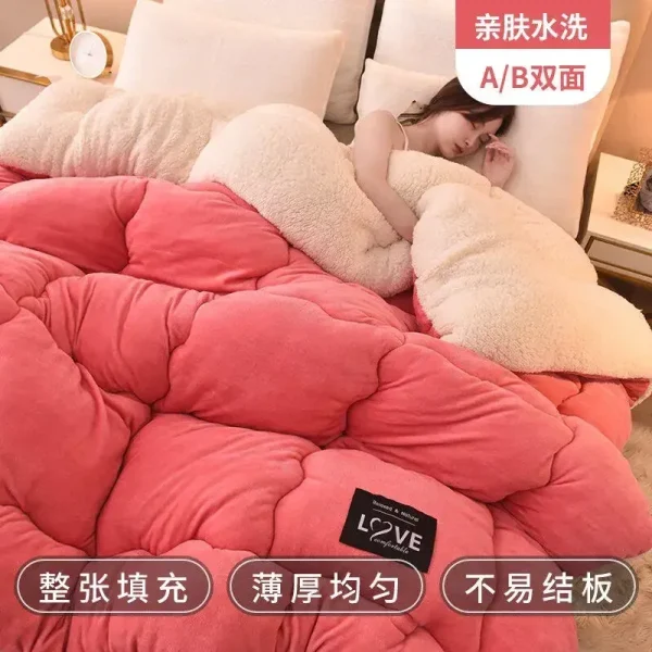 Trapunta in lana di agnello inverno addensato caldo singolo doppio dormitorio trapunta nucleo latte flanella coperta piumino autunno e inverno 4