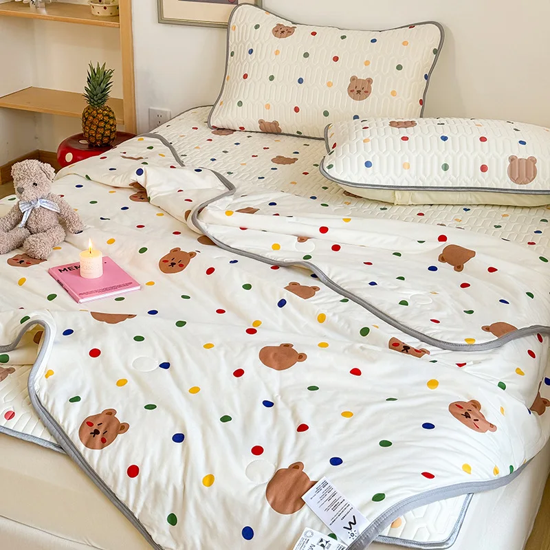 Trapunta estiva in cotone lavorato a maglia con cartoni animati estivi di classe A da 1 pezzo, trapunta sottile lavabile in lavatrice per letto singolo matrimoniale 1