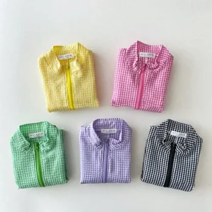 Versione coreana della giacca cardigan color macaron con protezione solare a scacchi primaverile e autunnale per ragazzi e ragazze, estate sottile 1
