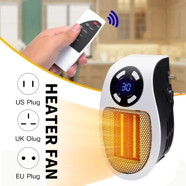 Riscaldatore portatile Riscaldatore elettrico Plug in Riscaldatore da parete Elettrodomestico Stufa di riscaldamento Mini radiatore Scaldino remoto Macchina 500W 2