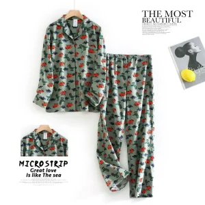 Pigiama da donna per la casa in cotone caldo spazzolato con motivo alla moda stampato autunno e inverno per indumenti da notte da donna 1