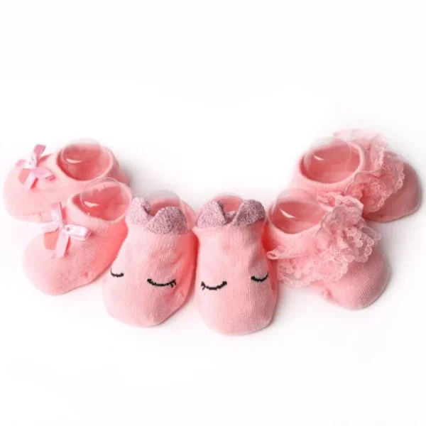 3 paia/lotto Fiore di pizzo Calzini per neonati in cotone antiscivolo Calzini da pavimento per bambini Arco Calzini per bambina Primavera Ragazze Regalo sokken 5