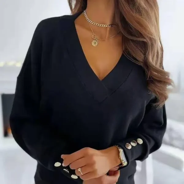 2024 Nuovo maglione da donna lavorato a maglia a maniche lunghe maglione con scollo a V Office Lady Button maglioni pullover casual allentati 12827 4