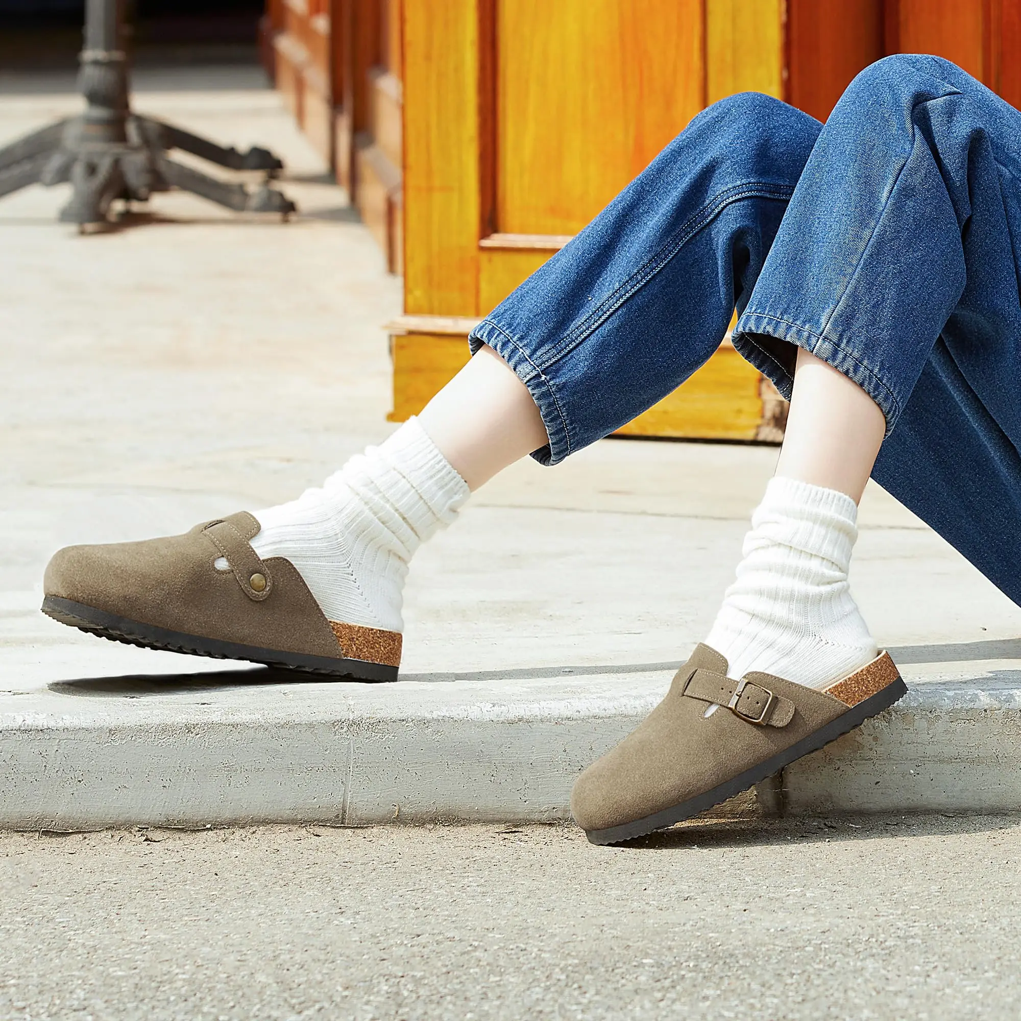 Gacimy Zoccoli alla moda da donna Sandali Pantofole da spiaggia estive all'aperto Ciabatte classiche in sughero con supporto per l'arco plantare Scarpe da patate retrò da uomo 3