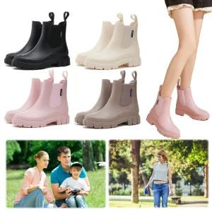 Stivali Wellington impermeabili Stivaletti alla moda con suola spessa Stivali da pioggia alla moda antiscivolo Stivaletti larghi traspiranti per le donne 1