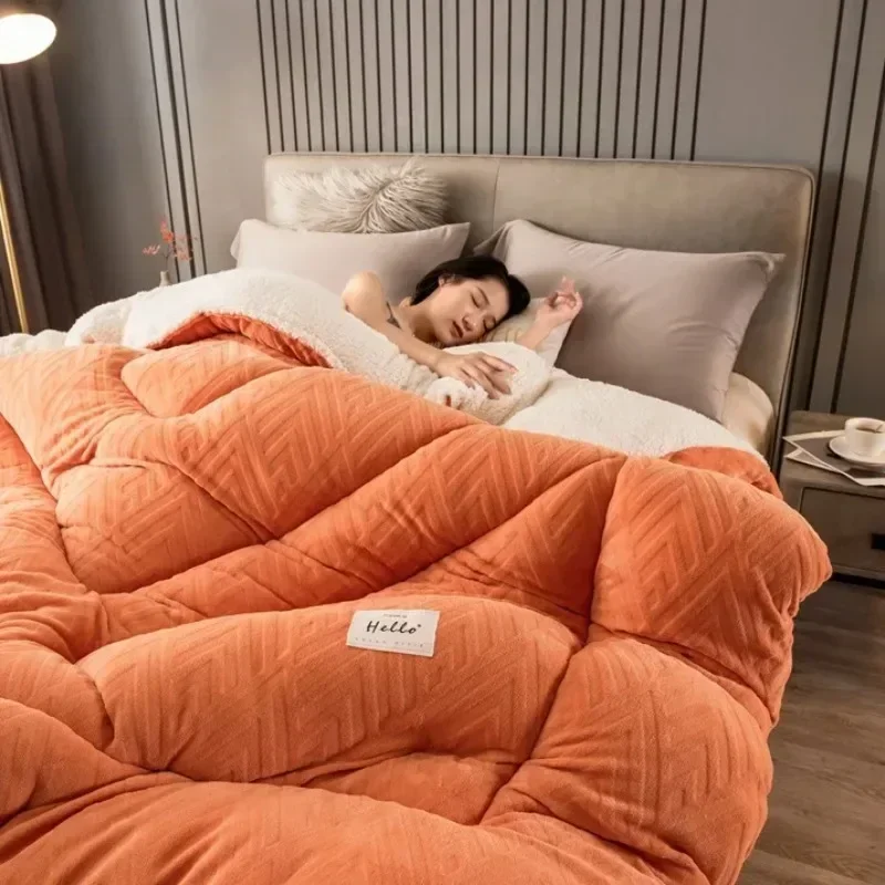 220x240 5kg Trapunta in lana di agnello super calda Trapunta invernale in cotone ispessito Cotone caldo Velluto a doppia faccia Morbida coperta extra large 이불 2