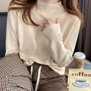 Moda donna nuove top solidi pullover lavorati a maglia da donna maglione dolcevita autunno inverno maglione lavorato a maglia con fondo a maniche lunghe ﻿ 1