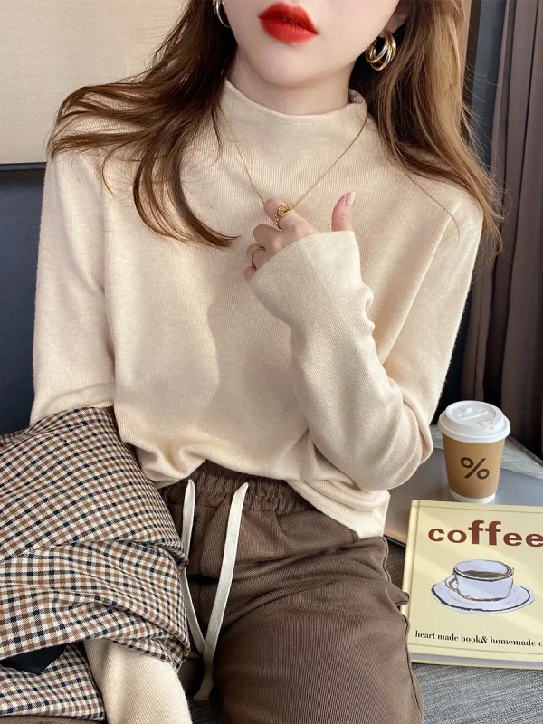 Moda donna nuove top solidi pullover lavorati a maglia da donna maglione dolcevita autunno inverno maglione lavorato a maglia con fondo a maniche lunghe ﻿ 1
