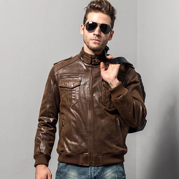 Gli uomini di pelle di cinghiale moto giacca di pelle vera imbottitura di cotone di inverno caldo cappotto uomo giacca di Pelle Genuine 2