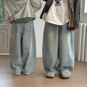 5400 Jeans per bambini 2025 Primavera Autunno Nuovi pantaloni per ragazzi e ragazze Pantaloni dritti in denim casual tinta unita 1