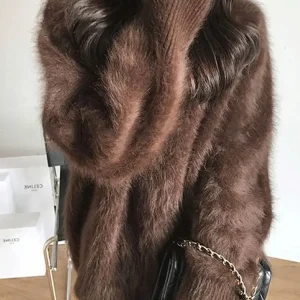 Maglione viola Donna Fluffy Knit Pullover Manica lunga Coreano Chic Cappotto Y2k Top Streetwear Abbigliamento donna O-Collo Allentato Nuovo 1