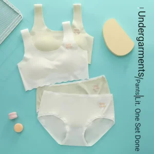 New Latex imbottito intimo mutandine reggiseno Set studenti seni piccoli sviluppo bambini grandi senza traccia gilet ragazze reggiseno 1