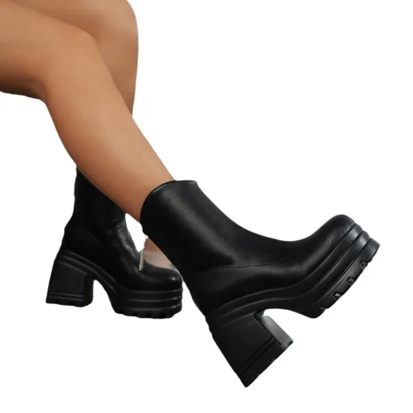 Chunky shoes Platform stivaletti neri per donna autunno inverno stivaletti in pelle Pu Mujer Punk stivali da moto con fondo spesso 2