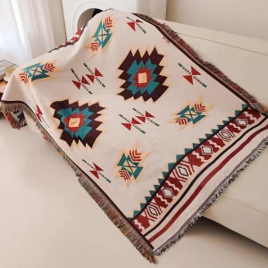 Coperta Boho oversize con frange, coperte in tessuto vintage con arazzo geometrico del sudoccidentale, doppia Si 1