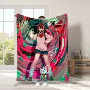 Coperta dandadan in flanella Kawaii Ayase Momo per la casa e la decorazione del divano da viaggio calda e morbida per l'inverno Cartoon Anime 1