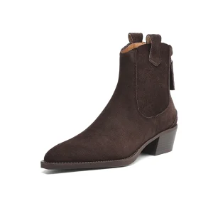 2025 Autunno Inverno Tendenza Pelle scamosciata di mucca Stivali occidentali da donna Nero Marrone Cachi Viola Verde Borgogna Stivaletti da donna con punta a punta 1