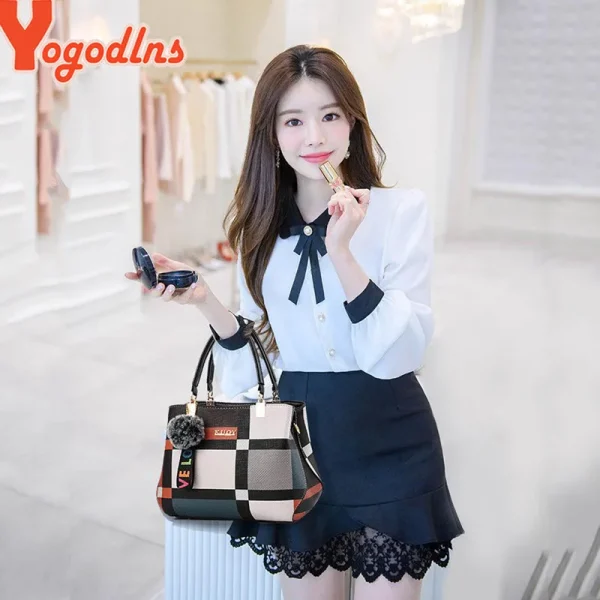 Yogodlns nuova borsa di lusso da donna cuciture borse a tracolla selvagge borsa a tracolla scozzese di marca di marca borse da donna femminili 3