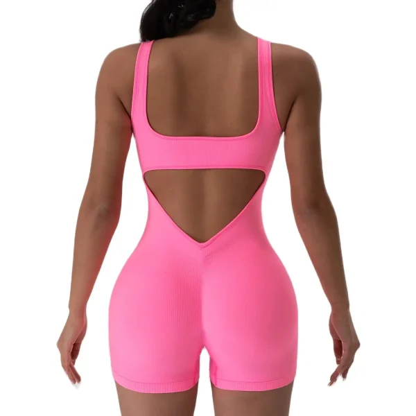 1 pz tuta da yoga senza schienale con scollo a U senza maniche tuta sportiva tinta unita filettatura elasticizzata tuta da donna senza protezioni per il busto 4