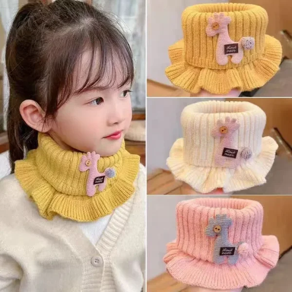 Sciarpa lavorata a maglia per bambini Cartone animato Giraffa Scaldacollo con volant Accessori per bambini per ragazze Colletto Cerchio Sciarpe calde invernali all'aperto 1