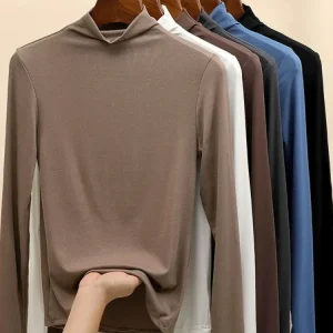 Camicia autunno collo semi-alto che tocca il fondo T-shirt interna a maniche lunghe moda Top maglione da donna maglieria elegante moda coreana 1