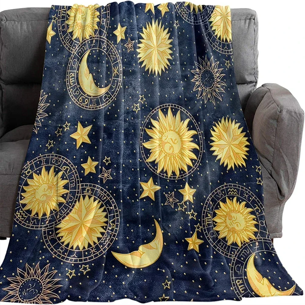 Coperta Boho Chic con stampa sole luna e stelle – Morbida coperta in microfibra per divano, letto – Decorazione domestica bohémien di lusso leggera 1