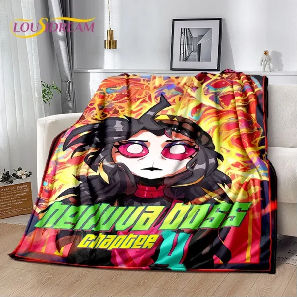 Cartoon H-Helluva Boss Blitzo H-Hazbin Hotel Morbida coperta di flanella per letto Camera da letto Divano Picnic, Coperta da tiro per il tempo libero all'aperto 2