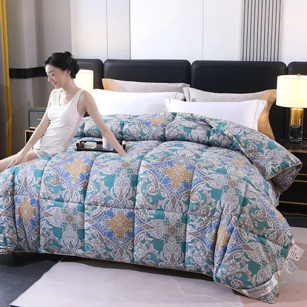 Piumino leggero e caldo che non corrono Piumino d'oca bianca Coperta jacquard in cotone Trapunta autunnale primaverile Trapunte per hotel invernali addensate 2