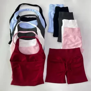 2 pezzi set da palestra per impatto canotte senza schienale da donna canotte a vita alta scrunch pantaloncini senza cuciture tuta da palestra abbigliamento fitness abbigliamento sportivo set da allenamento 1