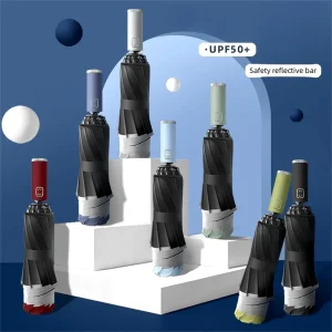 1 pezzo di ombrellone completamente automatico, ombrellone da lavoro antivento, impermeabile e resistente al sole, adatto per il pendolarismo quotidiano, ombrellone per auto, chiusura inversa senza bagnato, con design a strisce riflettenti di sicurezza, più colori disponibili, disponibili per uomini e donne 1