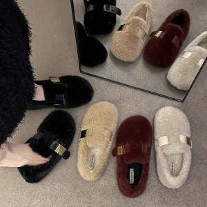 Scarpe basse pelose calde da donna autunno inverno Scarpe basse slip on alla moda Scarpe basse da esterno comfort da donna 1