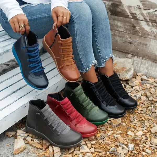 Stivali da donna invernali piatti corti vintage comodi stivali da neve da donna comode scarpe da passeggio antiscivolo per donna Botas De Mujer 5