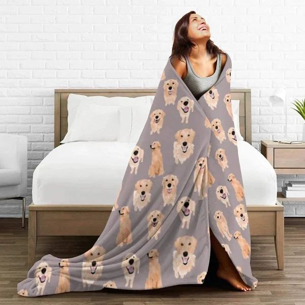 Coperta di peluche in pile di flanella Golden Retriever Companion Dog Pet Animal Pattern Throw per divano letto divano aria condizionata coperta 5