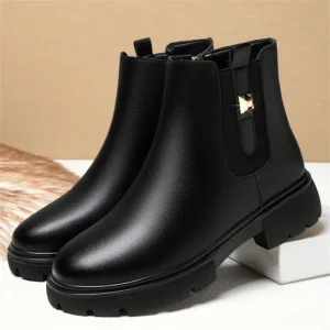 2024 Stivaletti Chelsea da donna stile britannico Piattaforma con tacco quadrato Comodi stivaletti con zip antiscivolo Stivali casual in morbida pelle 1