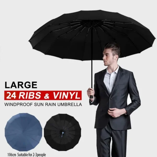 Ombrello pieghevole automatico a 24 ossa in tinta unita con protezione UV Ombrello durevole portatile leggero e casual per uomo e donna 1