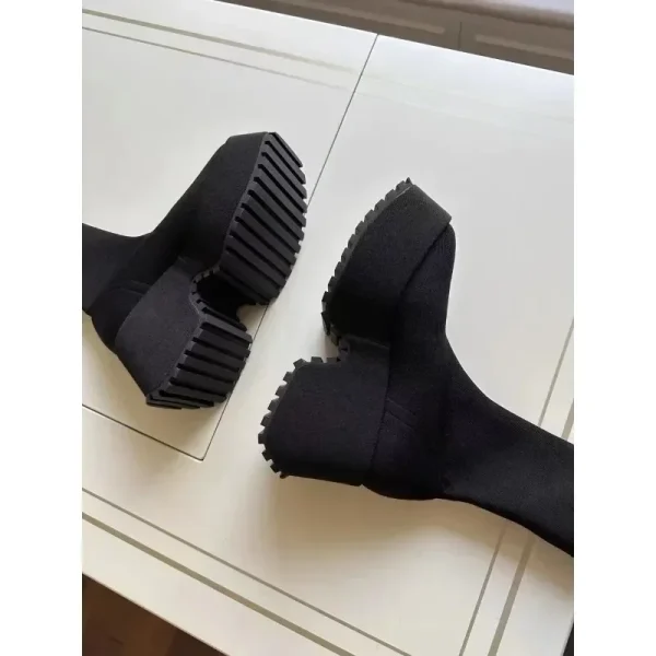 Stivali calzino Donna Piattaforma con zeppa nascosta Scarpe casual femminili Autunno Nuova zeppa Lady Knitting Stivaletti corti Piattaforma 11 CM 6