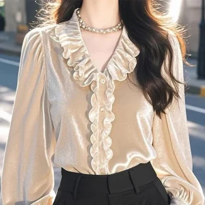 Abbigliamento donna Office Lady Semplicità Tendenza elegante Sexy monopetto Tinta unita Ruffles Manica lunga Elegante dignitoso Intel 1