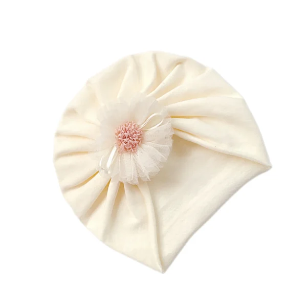 Set di berretti per calzini per bambini, calzino corto a coste con fiore in pizzo per ragazze + cappello turbante per l'autunno, Beige/rosa 6