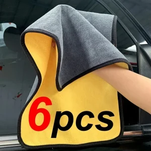 1/2/6pcs Asciugamano per pulizia in microfibra Addensare Morbido Panno per asciugare Asciugamani per lavaggio carrozzeria Doppio strato Stracci puliti Accessori auto 1