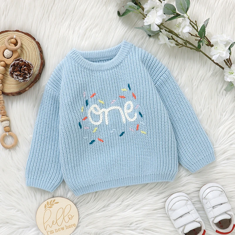 Maglione per bambino lavorato a maglia Abbigliamento per neonato Moda Lettere ricamate Top Capispalla Infantile Ragazza Ragazzo Pullover Manica lunga Autunno 1