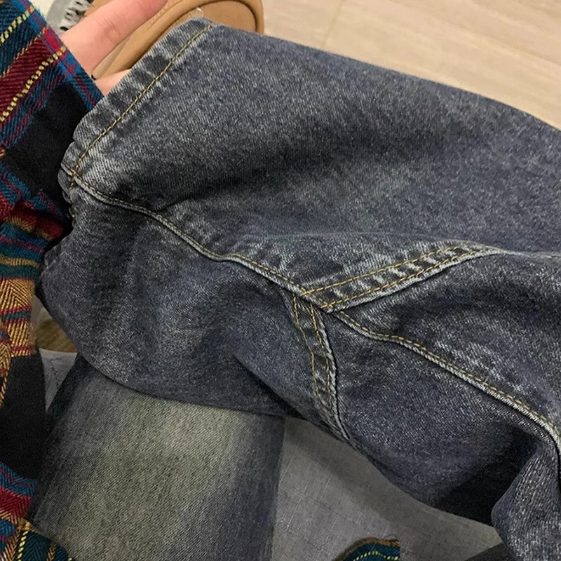 Y2K Spicy Girl Dark Series Jeans a gamba larga da donna New High Street Splicing Pantaloni svasati dimagranti a vita alta larghi 5