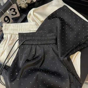 Zoki Chic Diamond Satin Pantaloni a gamba larga Moda donna Pantaloni larghi a vita alta Design Pantaloni eleganti femminili coreani dolci estivi 1