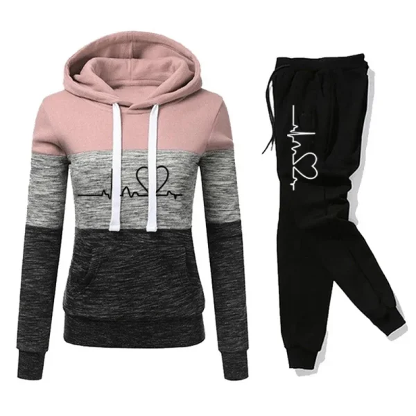 Tuta da donna Stampa Felpa con cappuccio Pantaloni sportivi Color Block Versatile Casual Jogging Pullover Pantaloni sportivi Abiti S-3XL 6